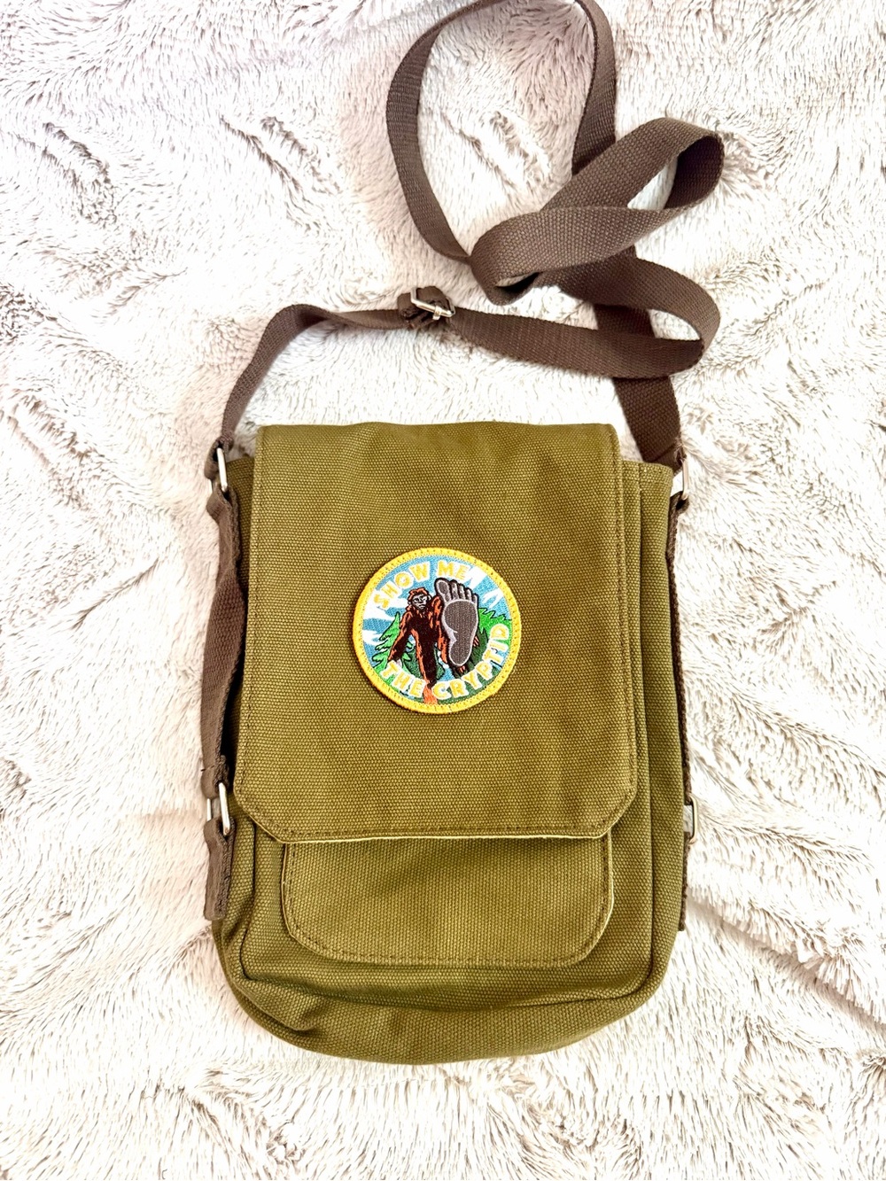 Olive Green Crossbody Messenger Bag with Patch